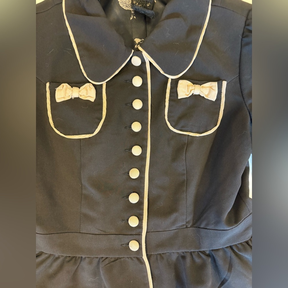 Black White Trim Ruffled Button Down Jacket Size … - image 3